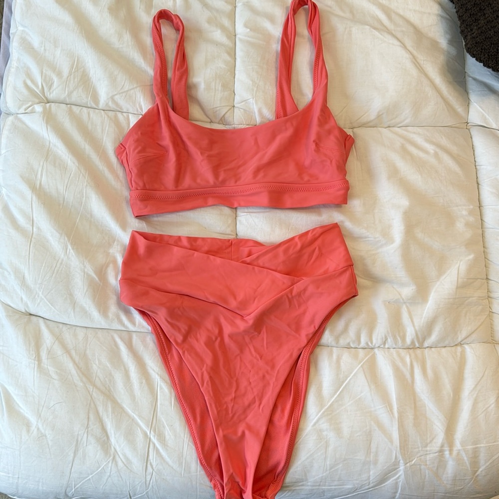 Aerie crossover bikini, coral color